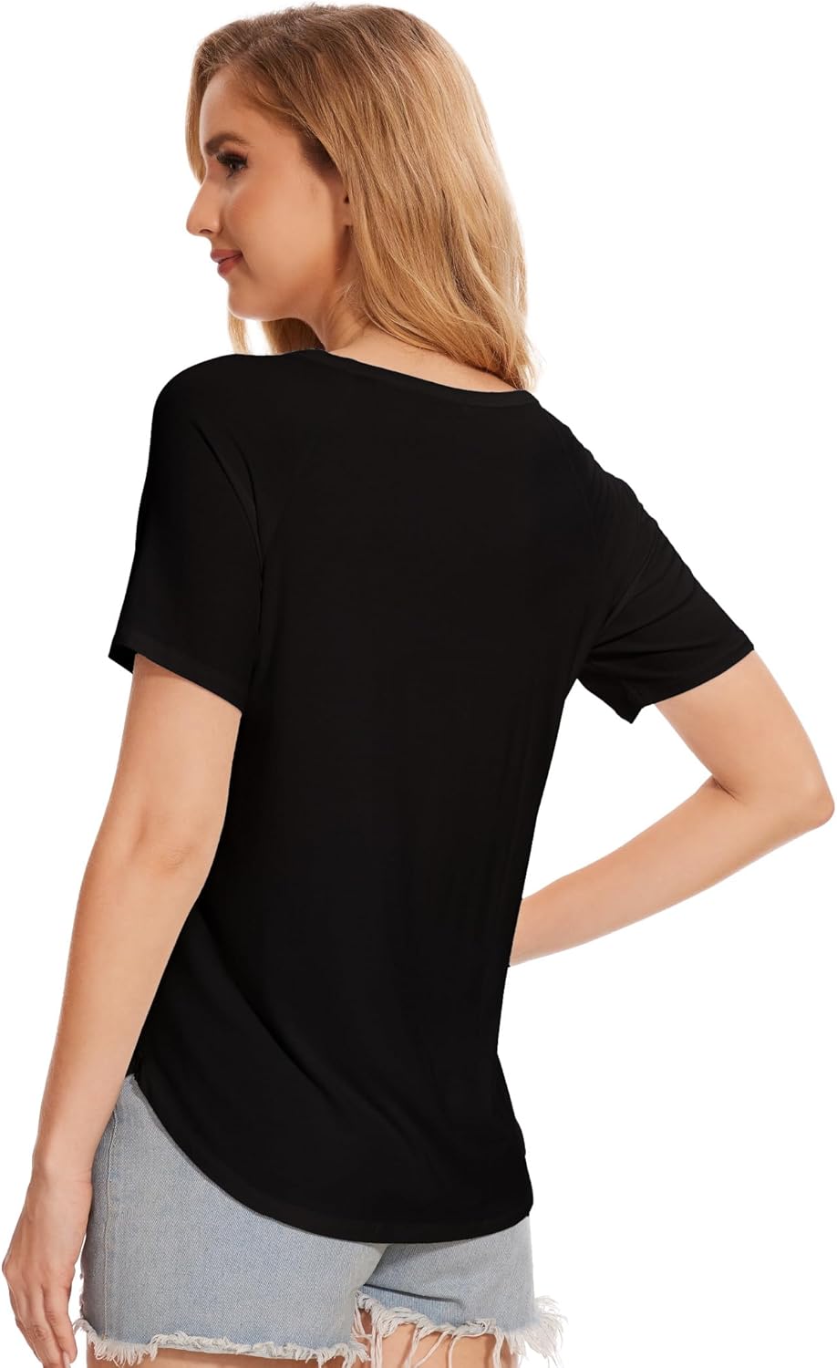 GYS Womens Pajama Tops Short Sleeve Shirts Summer Comfy Crew Neck Sleep T-Shirt - Image 2