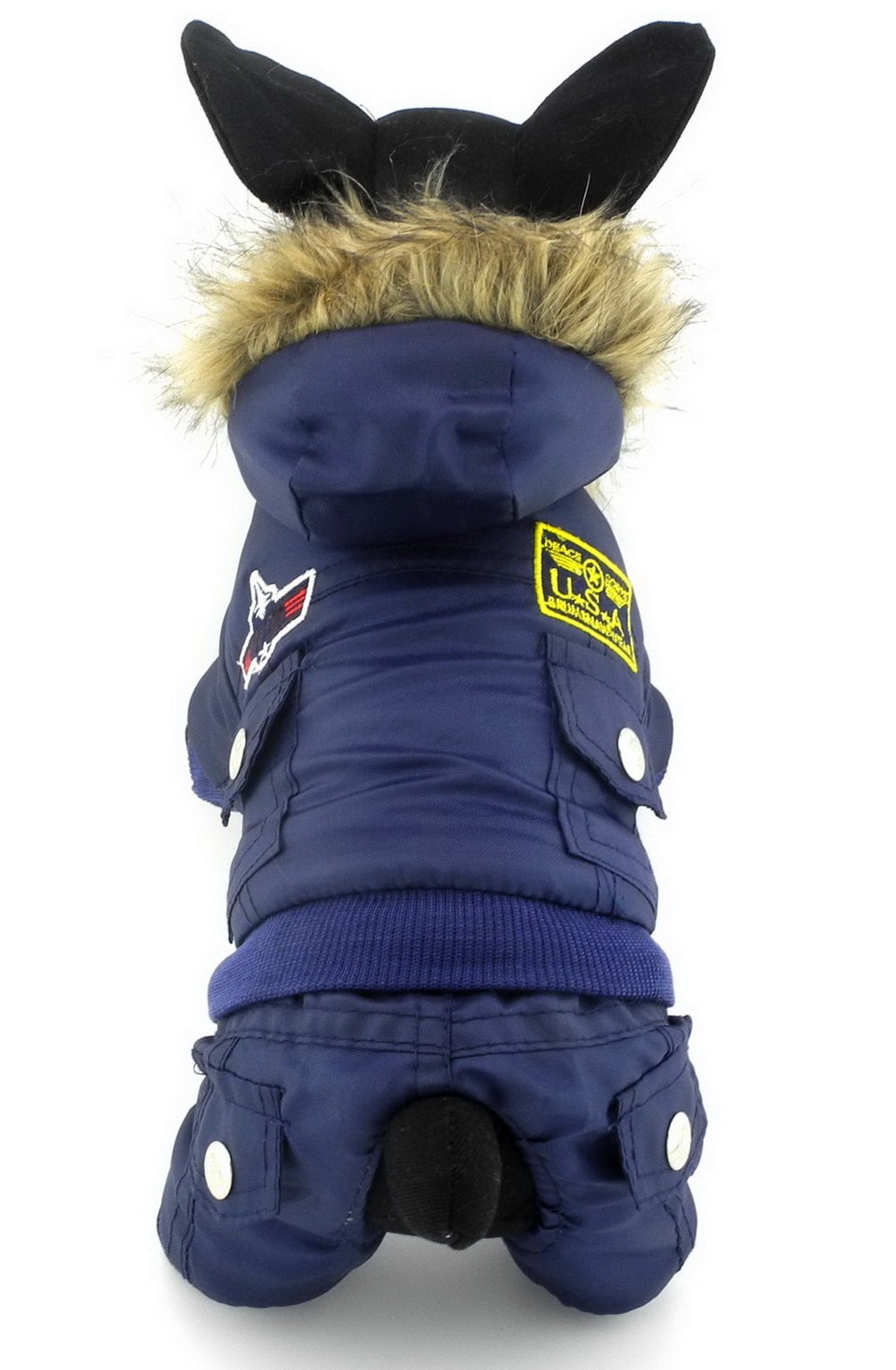 Ranphy Waterproof Dog Snowsuit Jumpsuit Hoodie Winter Coat Pet Fleece Lined Clothes Puppy Cotton Padded Outfit Cold Weather Hooded Airman Jacket Warm Cat Clothes Chihuahua Parka Girls Boys Blue S