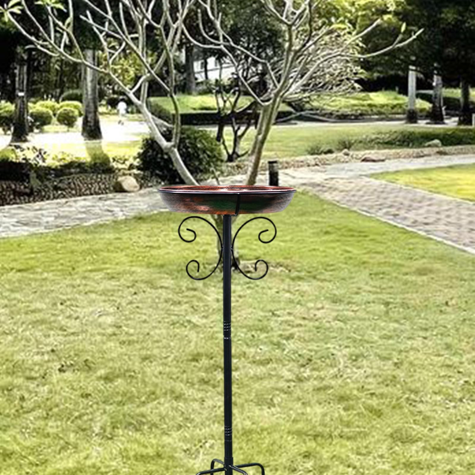 Baignoire à oiseaux vintage en métal sur piquet pour jardin, terrasse, cour avec 4 dents améliorées