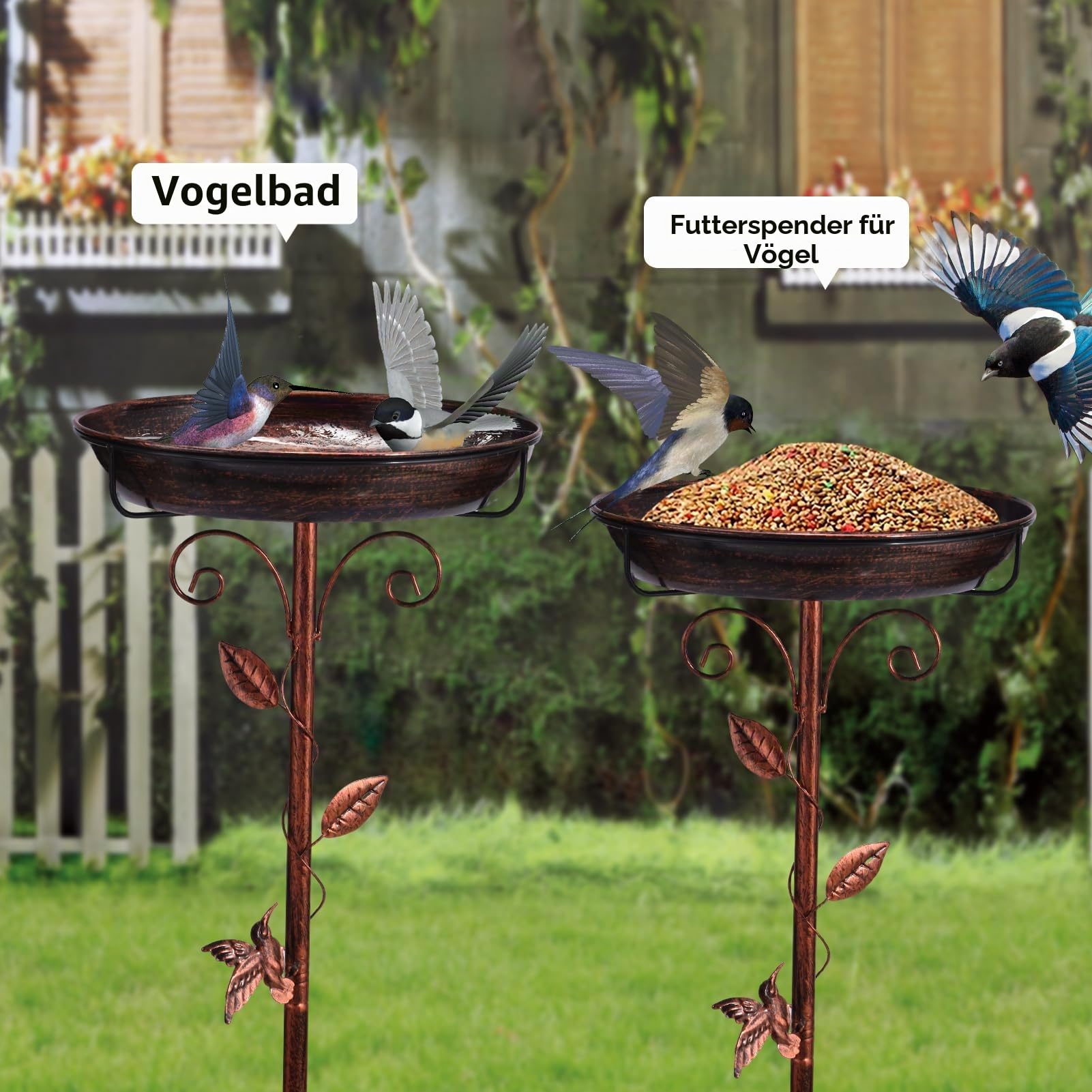 Vogelbad für den Garten, Vogeltränke Stehend, 39In Metall Vintage Freistehendes Vogelbad mit Stabiler 5-Zinken-Basis, Vogeltränke Groß Frostsicher Winterfest, Verbesserte Version