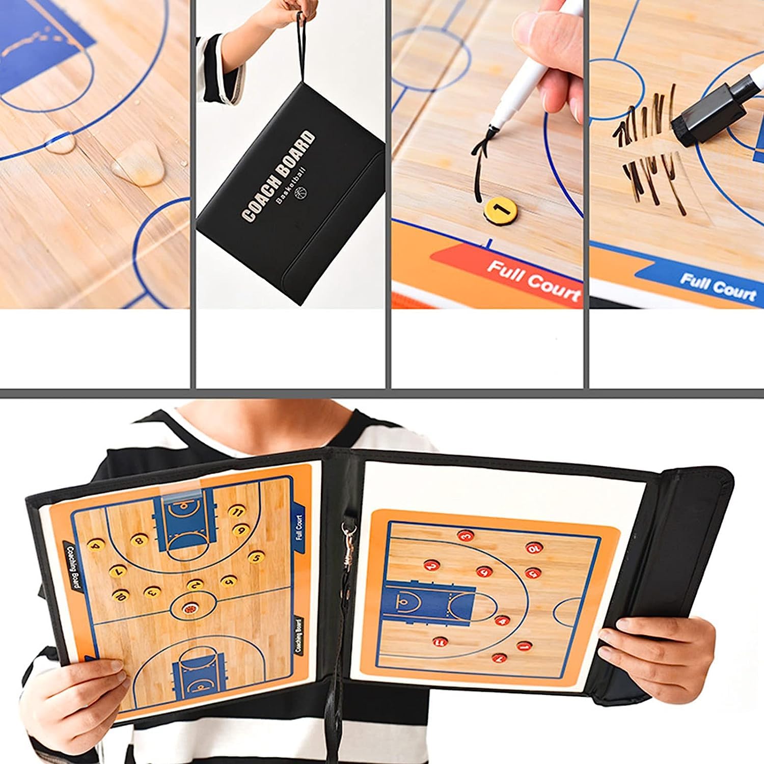 Pizarra Baloncesto Entrenador CREADY con Imanes y Lapiceros Carpeta Tactica