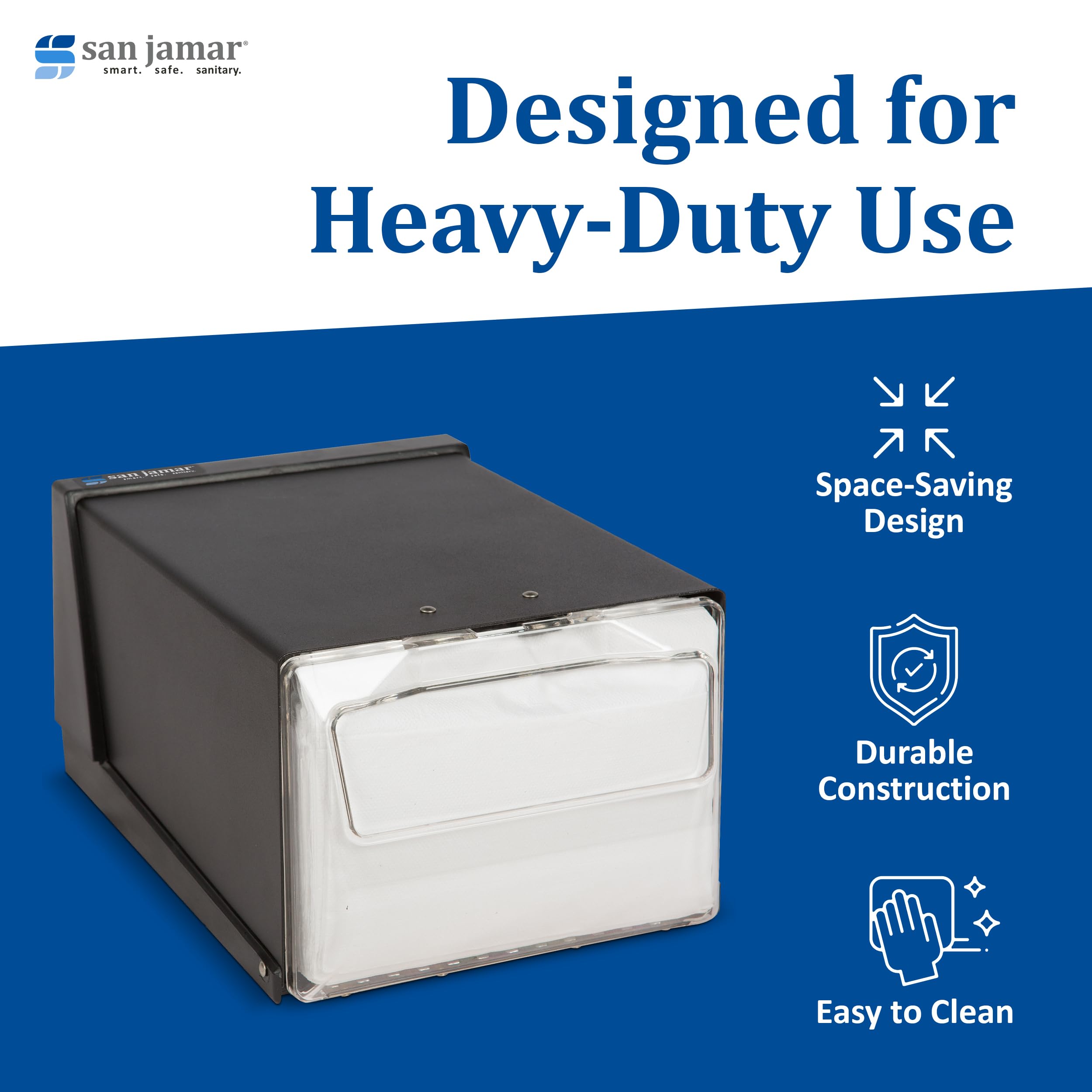 San Jamar h3001 Fullfold encimera servilleta dispensador, 300 Capacidad, 7 – 5/8 "x 5 – 1/2" Altura x 11 "Profundidad, claro/negro