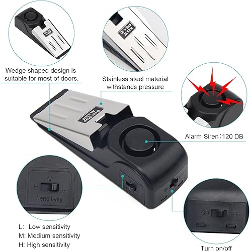 Miniatura 3 de Winspeed - Alarma portátil para cerradura de puerta y tope de puerta, dispositivos de doble protección para cerraduras de puerta de seguridad para