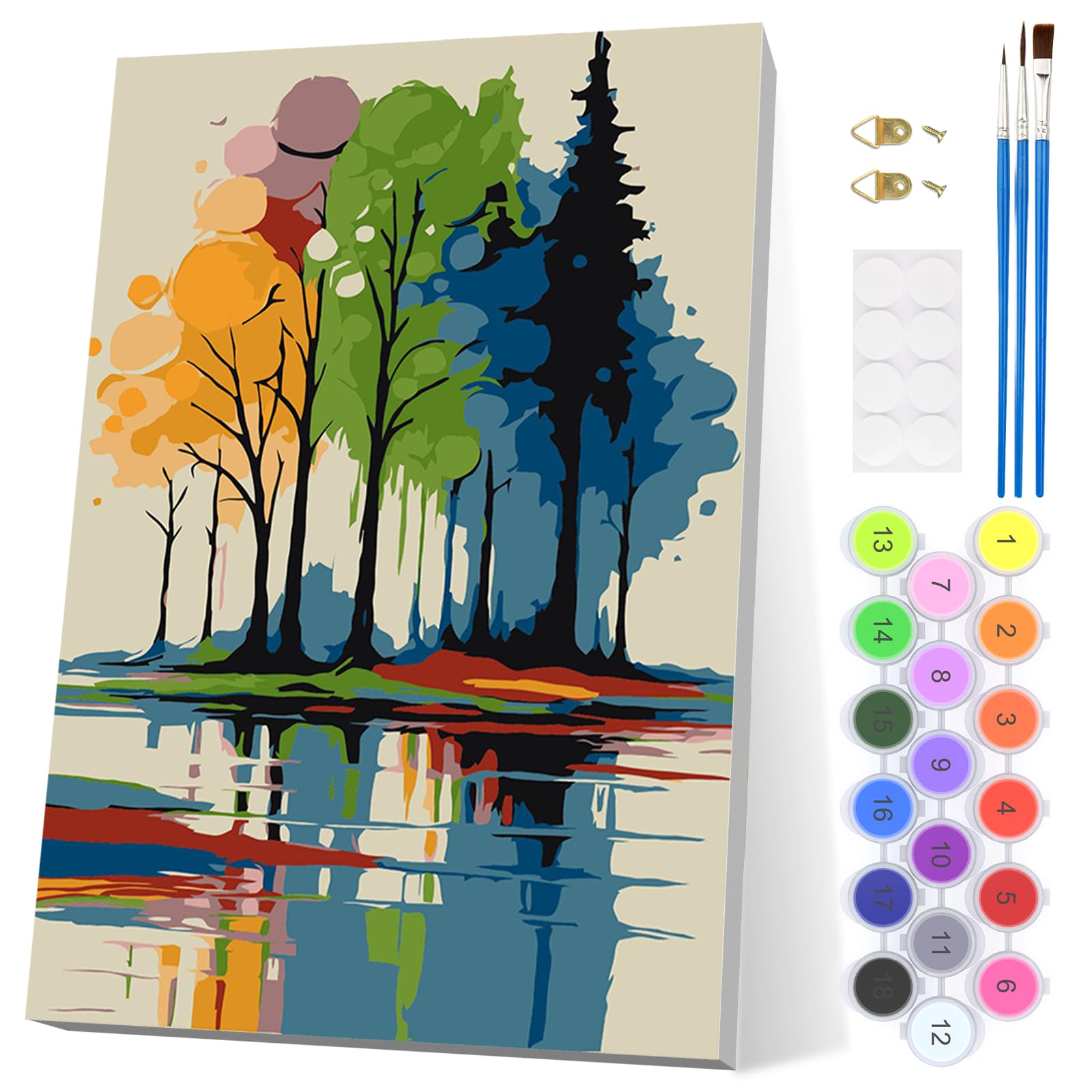 EOBROMD Colorful Tree Paint by Numbers for Adults Beginner with Frame, Landscapes Paint by Numbers Kits, Acrylic Easy Painting by Numbers for Gift Home Wall Decor 8x12in