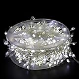 Copper Wire Firecracker Light String, Copper Wire Firecracker Fairy Lights, LED Beaded Fairy Christmas Lights, Holiday Decoration Copper Wire Atmosphere Lights (White, 164ft-1500 Light-Plug)