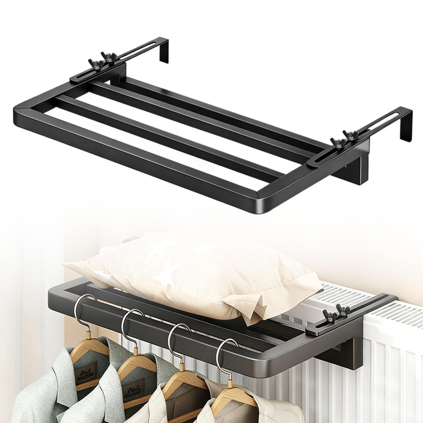 Heizkörper Wäscheständer, Wäscheständer Platzsparende Balkon Handtuchhalter Heizkörper Heizkörpertrockner zum Einhängen Wäsche Ständer für Wandmontage für Fensterbank Badezimmer (40 x 25cm)