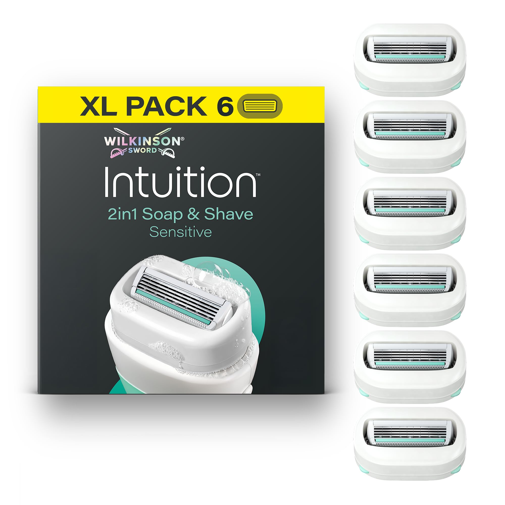 Wilkinson Sword Intuition 2in1 Soap & Shave Sensitive Skin Razors for Women, 6 Women's Razor Blade Refills
