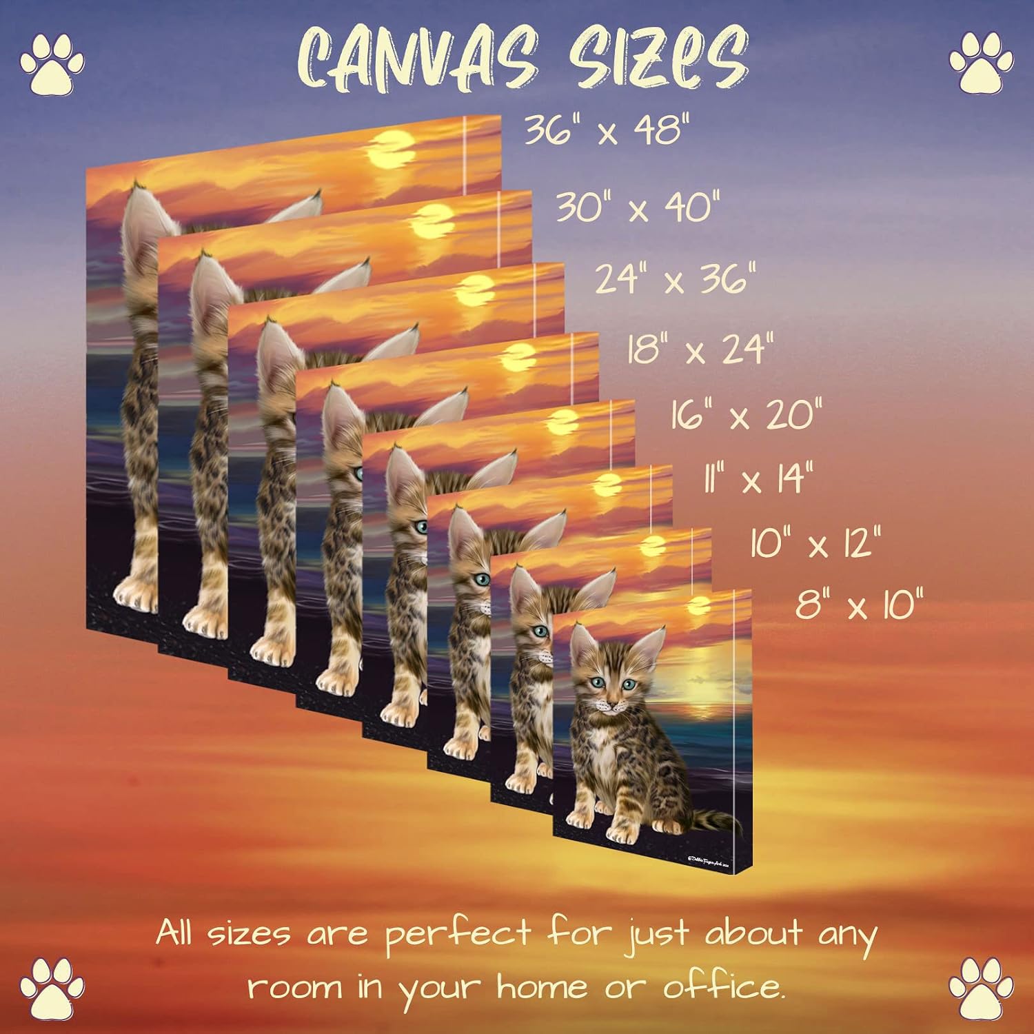 Sunset Bengal Cat Canvas Wall Art - Premium Quality Ready to Hang Room Office Decor Wall Art Canvas - Unique Animal Printed Digital Painting for Decoration, 11"x14" - CVSP-DOTD-100847