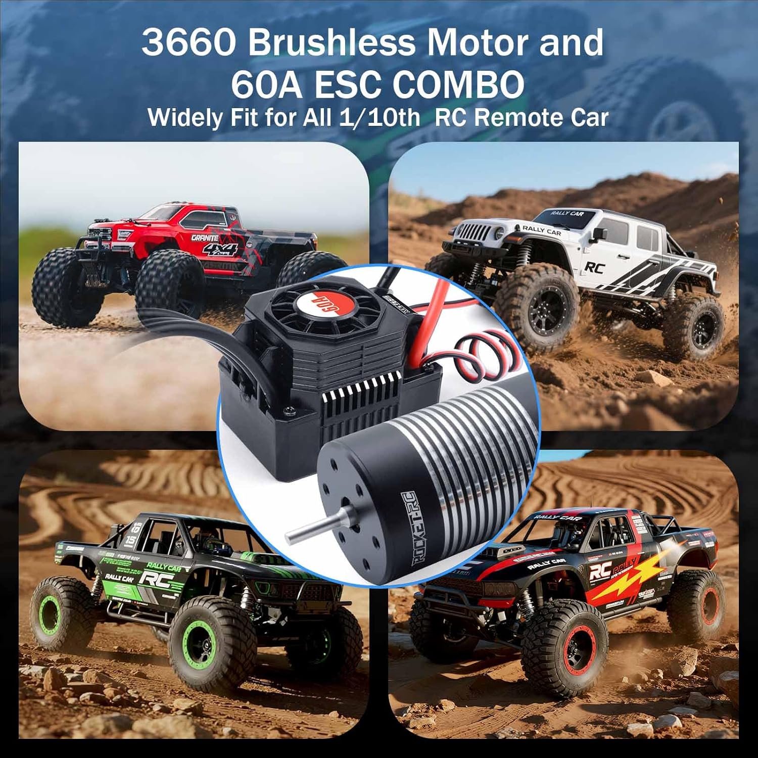 Surpass Hobby 3660 1750Kv Brushless Motor and ESC 60A Brushless Motor ESC Combo fits 2S Battery for 1/10 Remote Control Car Truck