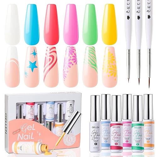 Miniatura 9 de Gellen Liner - Esmalte de uñas de gel con purpurina para arte de uñas, juego de 6 colores para arte de uñas, esmalte de gel para arte de uñas,