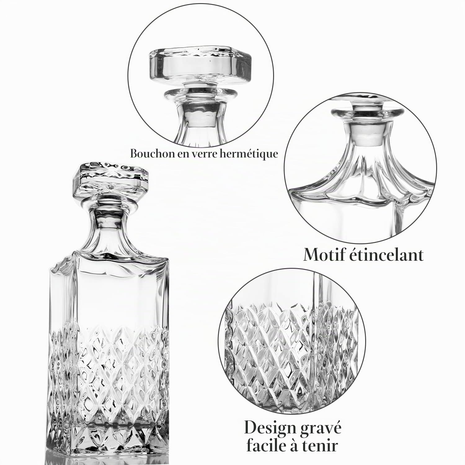 Lighten Life Carafe à whisky en cristal sans plomb de 849 ml avec bouchon dans une boîte cadeau, carafe à bourbon, carafe à liqueur pour whisky, bourbon, carafe à whisky pour homme
