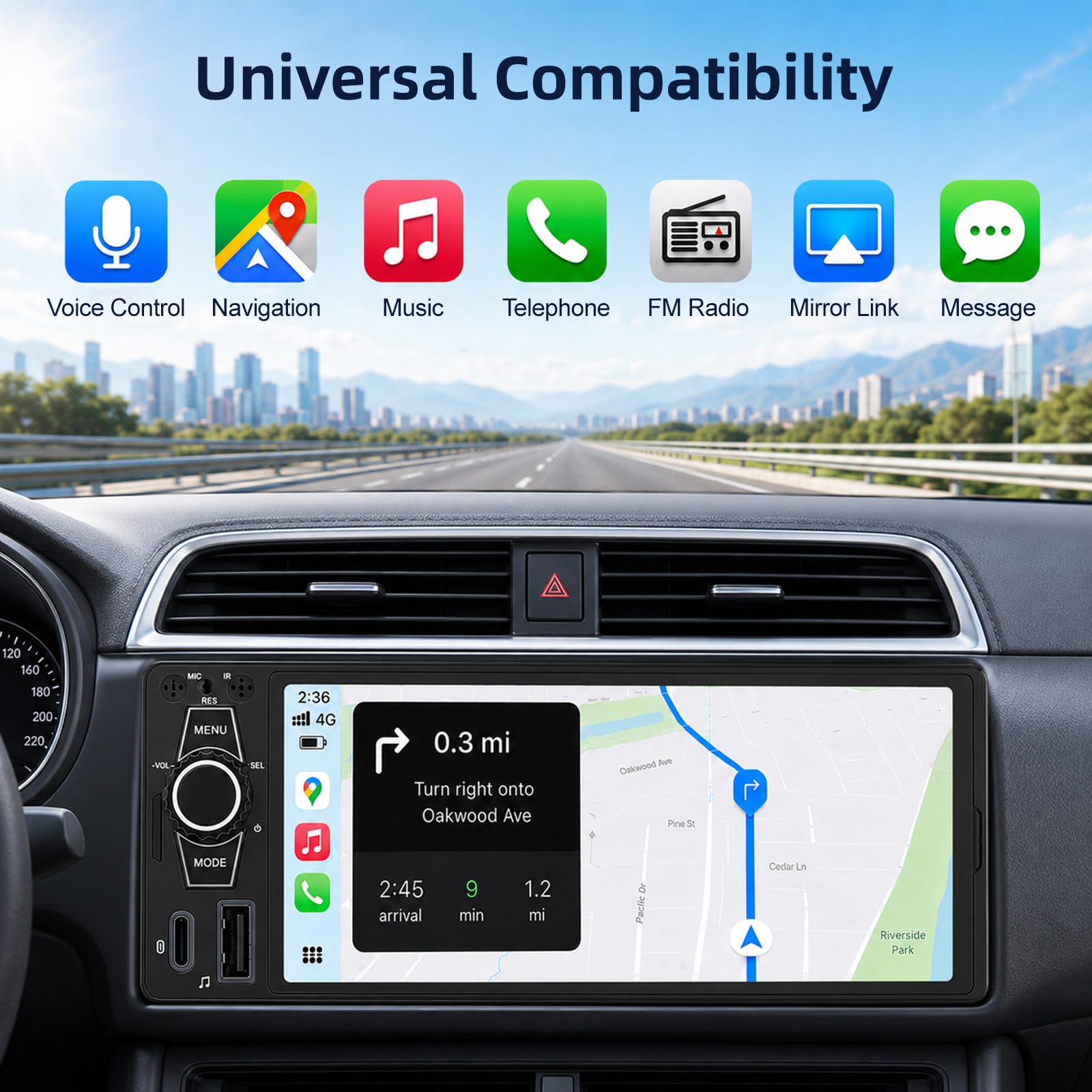 1DIN Autoradio mit Wireless CarPlay&Android Auto, Auto Radio mit Bildschirm