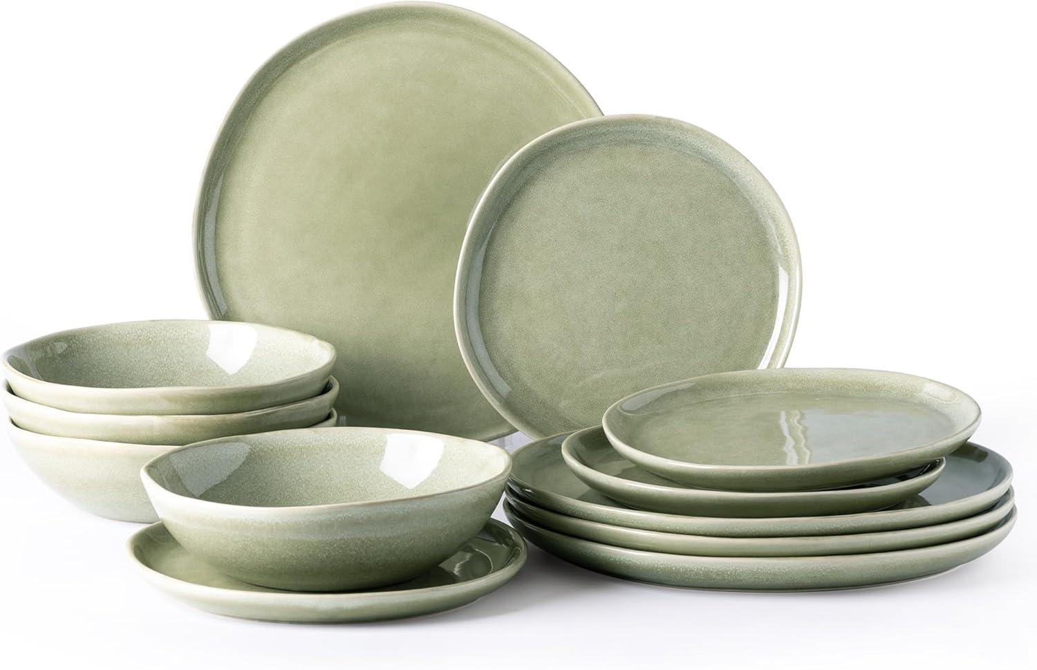 AmorArc Ceramic Dinnerware Sets,Handmade Reactive Glaze Stoneware Plates and Bowls Set,Highly Chip and Crack Resistant | Dishwasher & Microwave Safe Dishes Set,Service for 4 (12pc)