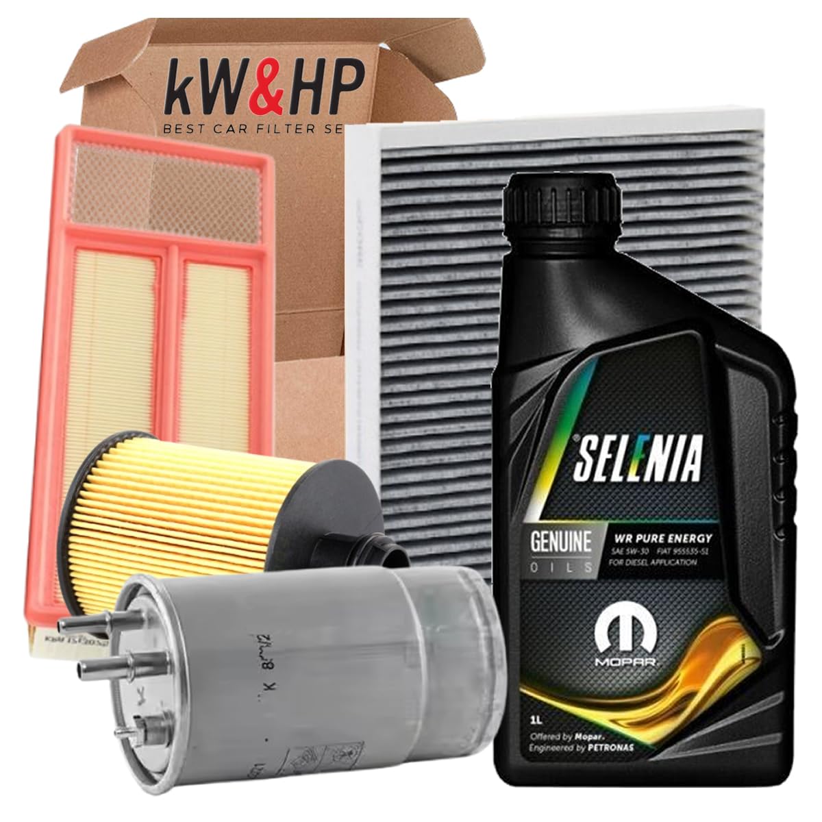 KIT TAGLIANDO 4 FILTRI E 3LT OLIO ORIGINALE WR 5W30 PER FIAT 500 PANDA 169 QUBO 1.3 DIESEL 55 KW, 75CV