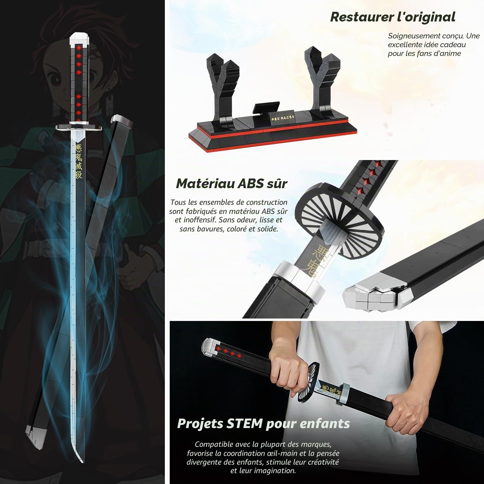 QLT Ideas Katana cosplay Tanjiro Kamado Demon Slayer briques 771 pièces fourreau support