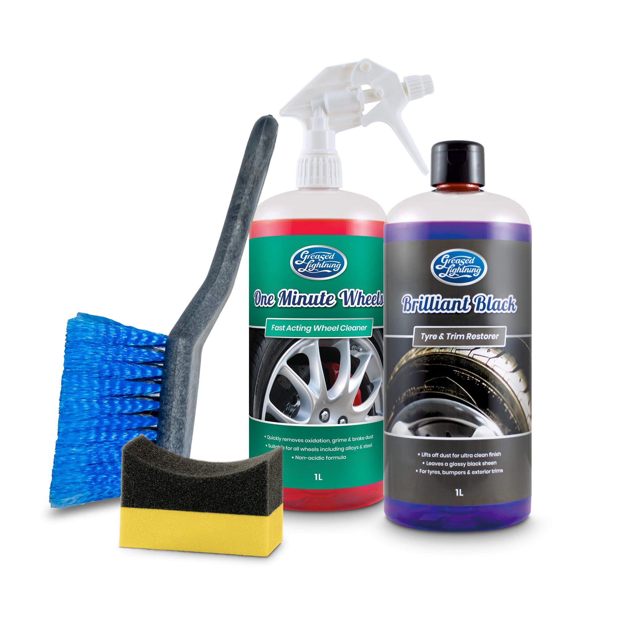 Greased Lightning Wheel Bundle with brush Clean Wheels & Tyre Dressing