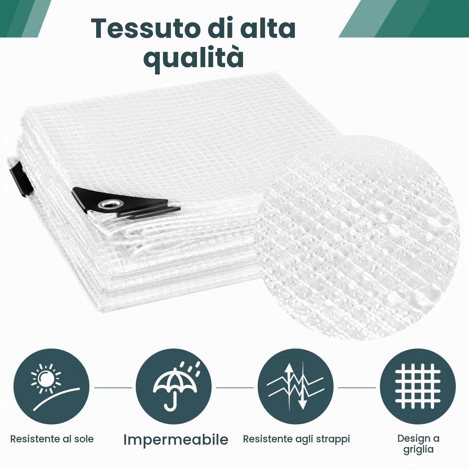WOLTU Telone Trasparente Idrorepellente con Occhielli Anti-UV 4x5m | 140g/m²; PE; trasparente; anti-UV; resistente strappi; per mobili/piscina/barche/camion