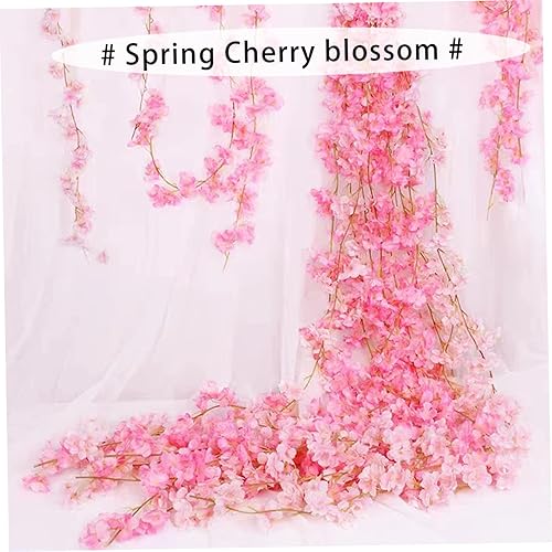 Miniatura 6 de Guirnalda de flores de cerezo, 2 piezas de 70.9 in5.9 pies de seda artificial, enredaderas de flores de Sakura falsas para decoración de habitación