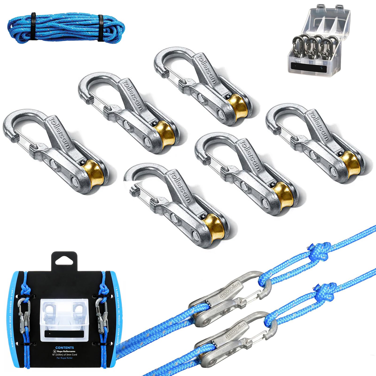 6 パックロープ ローラー パラコード タイダウン ノットフリー ロッ タイダウンツール 反射ガイロープ2本 キャンプ アウトドア 固定用 紐 収納ボックスき ワンタッチ素早い調整 強力固定 キャンプ/ハイキング/テント/ボート/ガーデニング アウトドア必携 ロープ固定キット