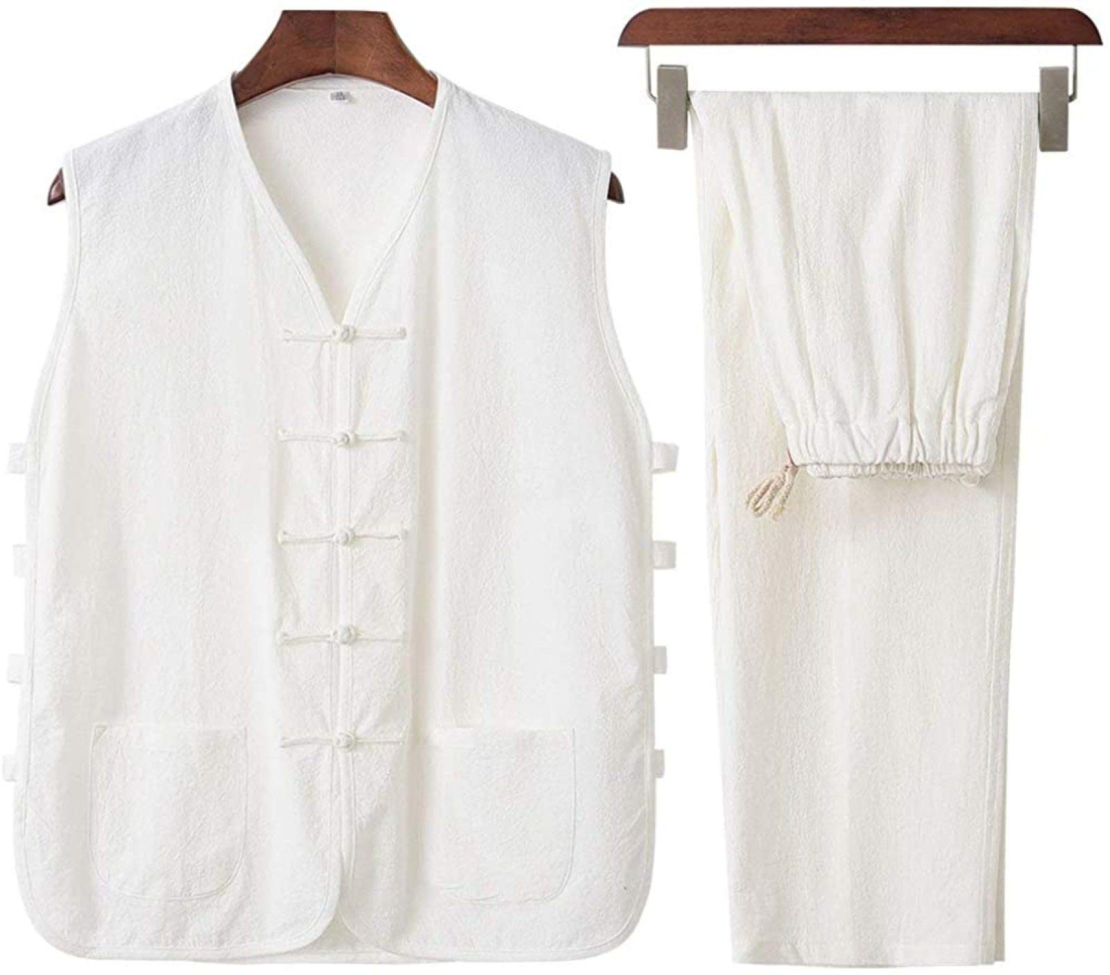 Tai Chi Kleidung Damen，Herren Chinesische Traditionelle Herren Vintage ärmellose Leinenweste, Qi Gong Kampfkunst Flügel Chun Shaolin Tai Chi Training Kleidung Kleidung,White-XXXL