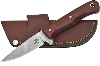Knives Ranch 7” Fixed Blade EDC Knife with Sheath – Damascus Steel – Scarlet Red Burlap Micarta Handle - Horizontal Cowboy Cross draw Leather Sheath Snug Fit (3056-SCARLET) - Knives Ranch