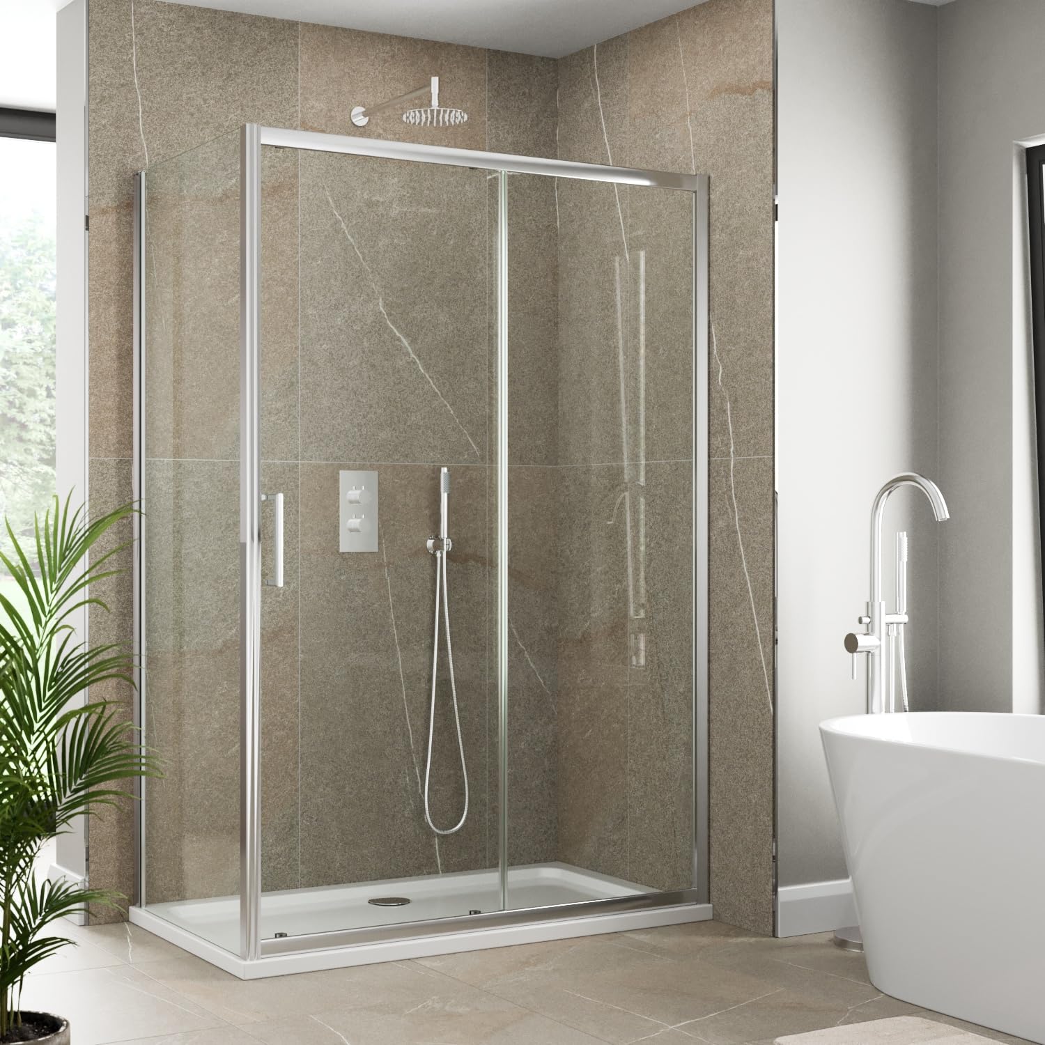 Luxura® 1100 x 760mm Sliding Shower Enclosure Door Screen for Wet Room Cubicle Enclosures, 6mm Toughened Safety Glass, Framed, Polished Chrome