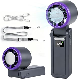 Handventilator, Portable Ventilatoren mit Kühleffekt, Kleiner Taschenventilator, Tragbarer Mini USB Ventilator, Hals und Tisch, Aufladbar für Sommer, Reise, Büro und Outdoor, Grau