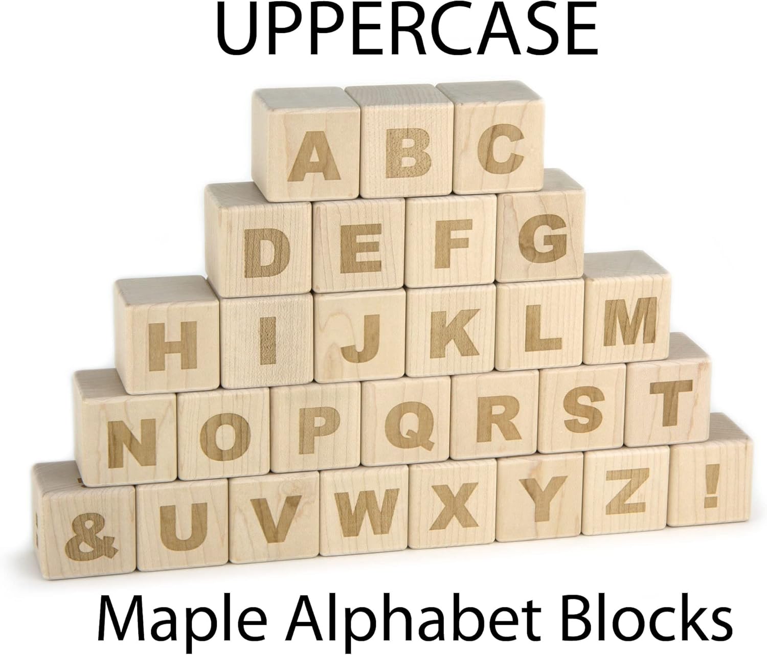 28 pc Uppercase Wood Alphabet Blocks, Hard Maple ABC Blocks, Made in USA Heirloom Quality Toys
