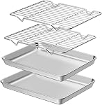 Wildone Stainless Steel Baking Set [2 Sheets + 2 Racks], Size 16 x 12 x 1 Inch, Non Toxic & Heavy Duty & Easy Clean