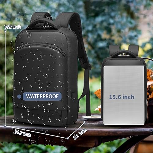 Miniatura 2 de Mochila delgada para computadora portátil de 15.6 pulgadas, ligera, mochila de viaje impermeable con puerto de cargador USB, bolsa de computadora,