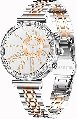 Miniatura 9 de Yihou Relojes inteligentes para mujer, rastreador de actividad física con diamantes, modos multideportivos, monitor de frecuencia cardíaca, Oro