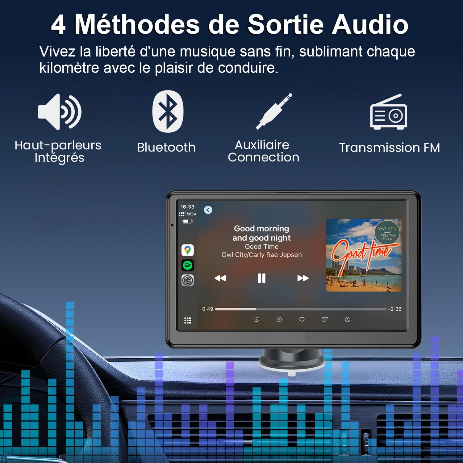Autoradio sans Fil, CarPlay Voiture & Android Auto, Portable Stéréo de Voiture avec Contrôle Vocal, Navigation GPS, FM, MirrorLink, Bluetooth Appels avec Mains Libres (7" & Caméra de Recul)
