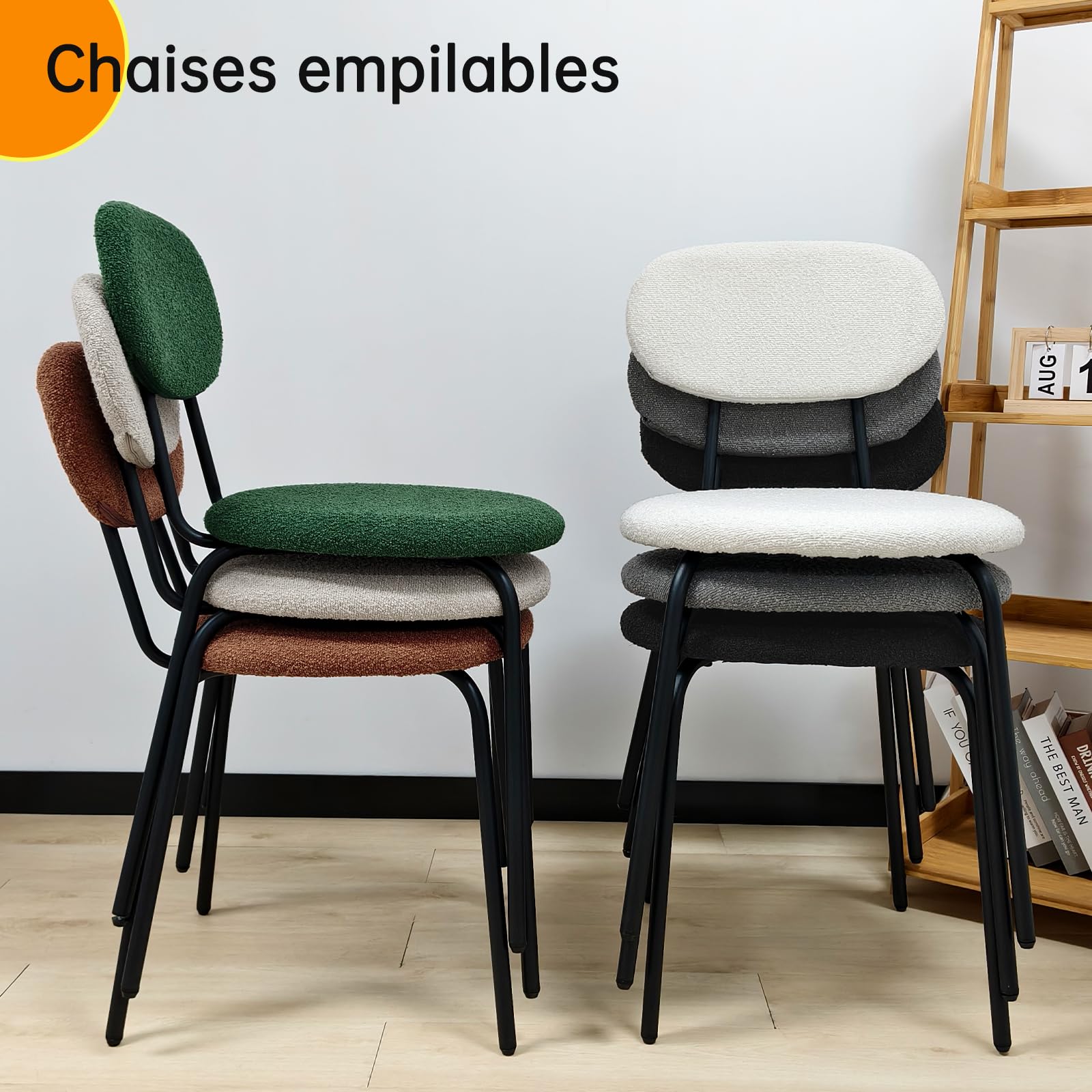 WAFTING Chaises de Salle à Manger Lot de 4, Chaise de Cuisine Empilables, avec Coussin en Tissu Teddy et Pieds Métalliques, pour la Salle à Manger, Cuisine, Salon, Chambre-Gris Foncé