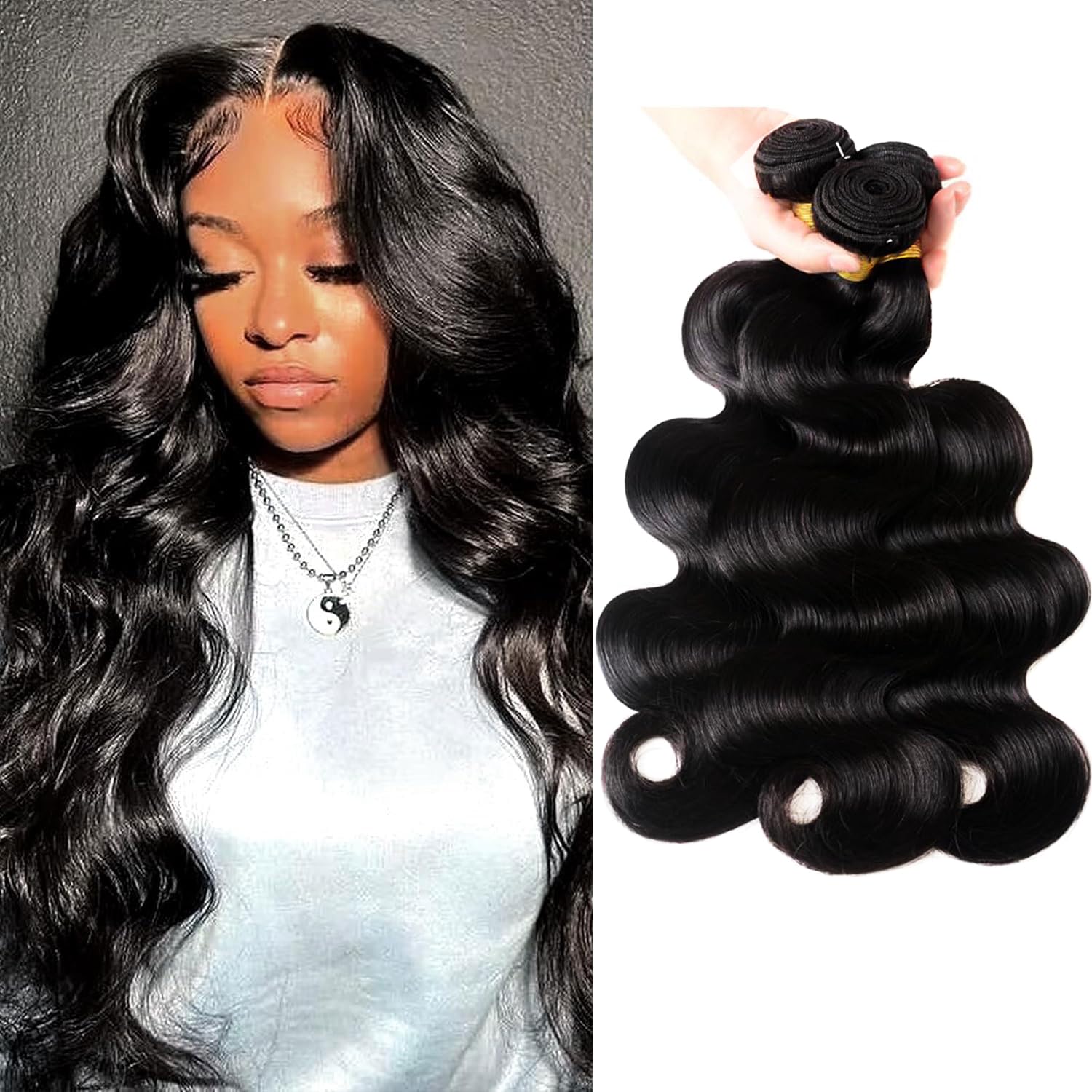 12A Body Wave Human Hair Bundles 18 20 22 Inch 100% Unprocessed Brazilian Virgin Hair 3 Bundles Deals for Quick Weave Natural Black Human Hair Extensions