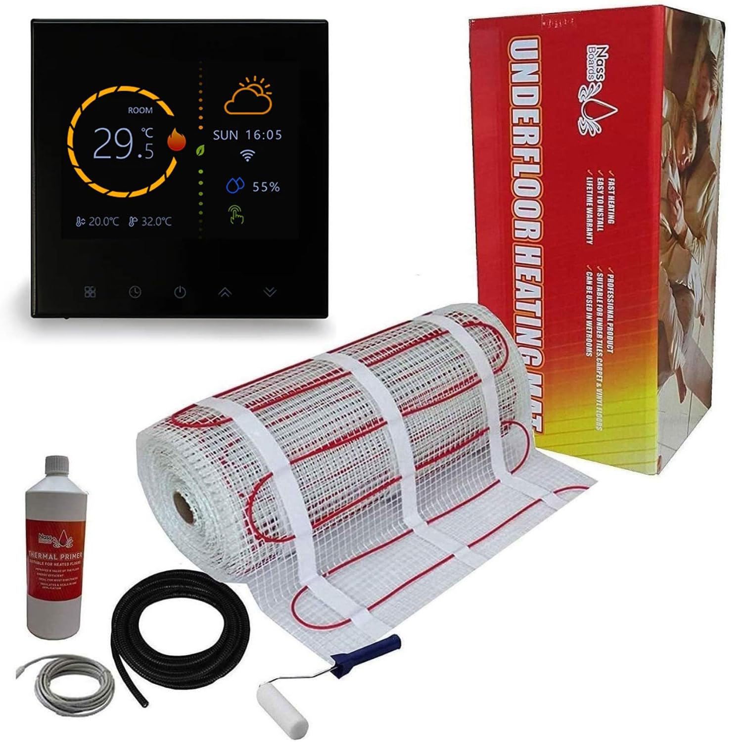 Nassboards Premium Pro Electric Underfloor Heating mat kit 200w per m² - Red Box