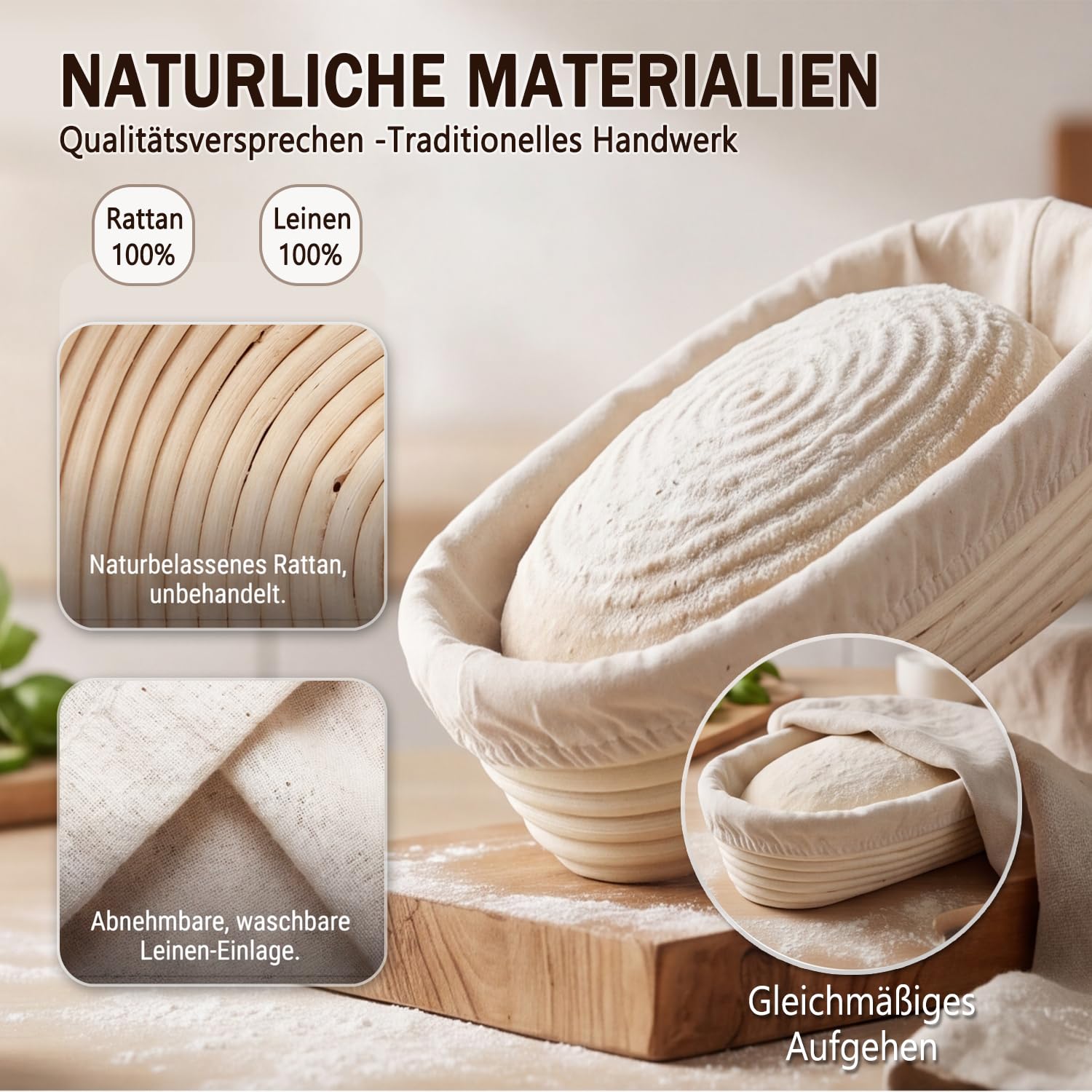 DARDVORLAG Gärkörbchen Oval 25cm mit Leinenbezug – Banneton aus 100% Rattan,Gärkorb für Sauerteigbrot 300–400g,Brotkorb für gleichmäßige Gärung & knusprige Kruste,Brotback Zubehör