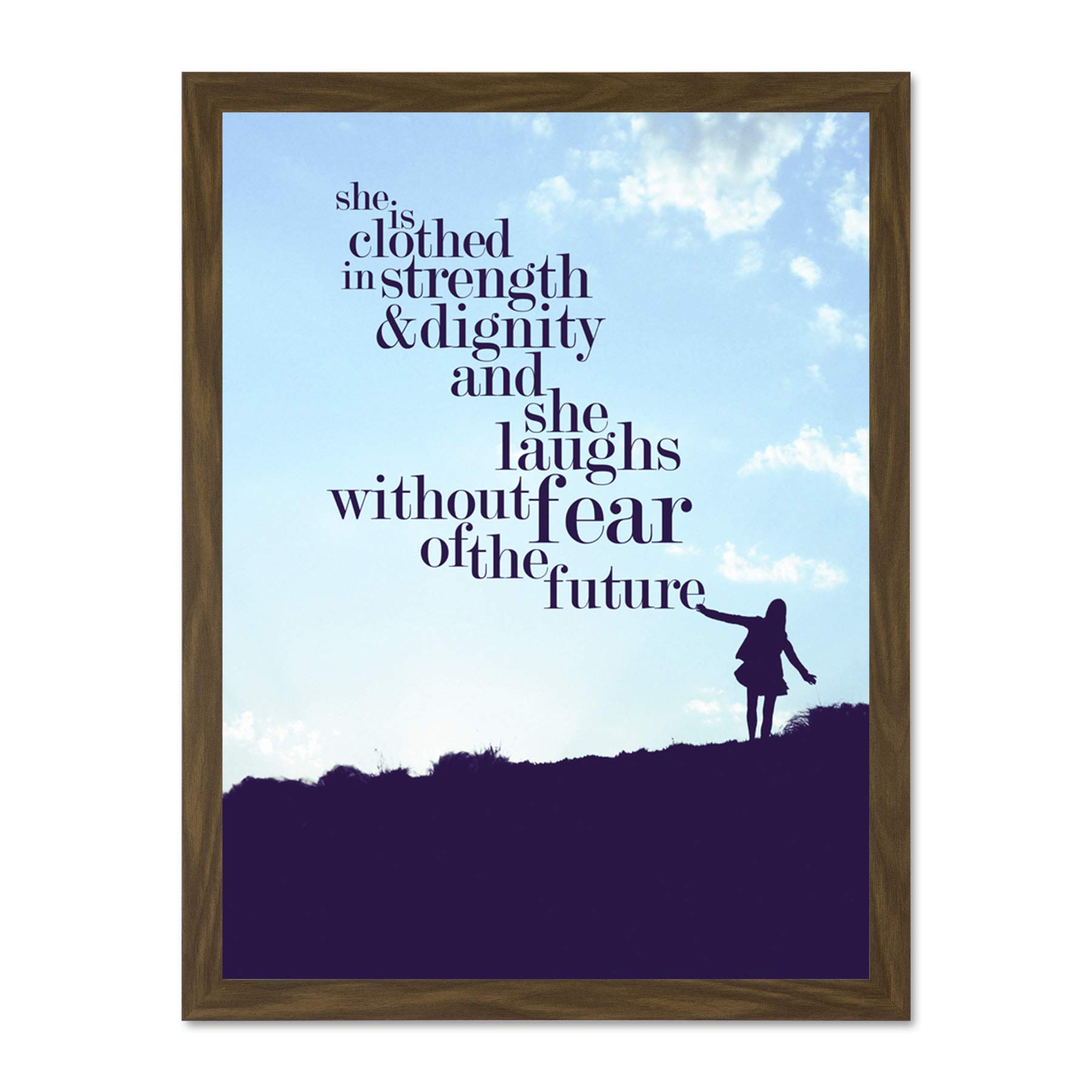 Quote She Dressed Strength Dignity Large Framed Art Print Poster Wall Decor 18x24 inch