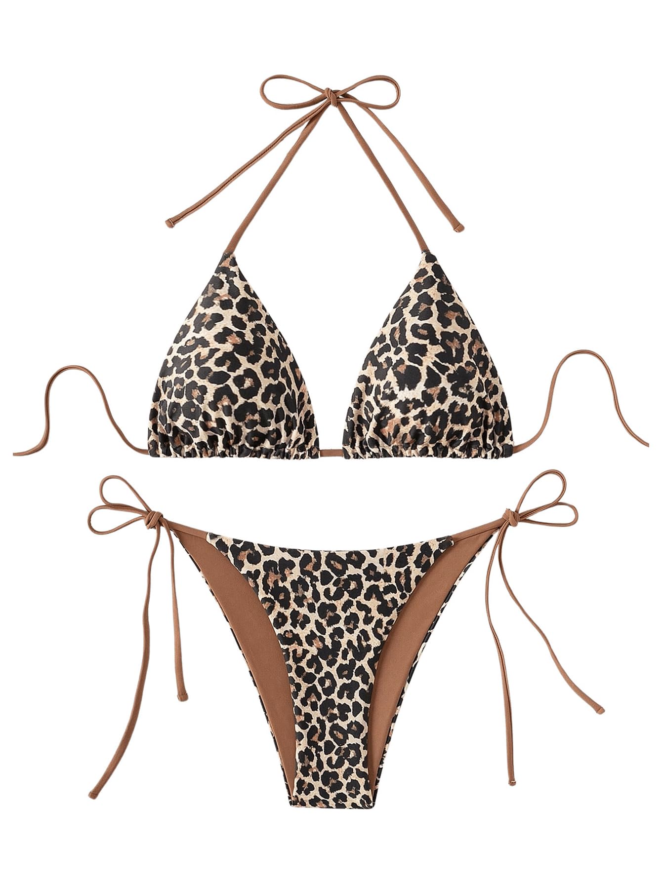 GORGLITTER Zestaw bikini damskie, seksowne stringi trójkątne bikini leo, wiązane na szyi, bikini, lato, plaża, bikini, dwuczęściowy strój kąpielowy, moda kąpielowa