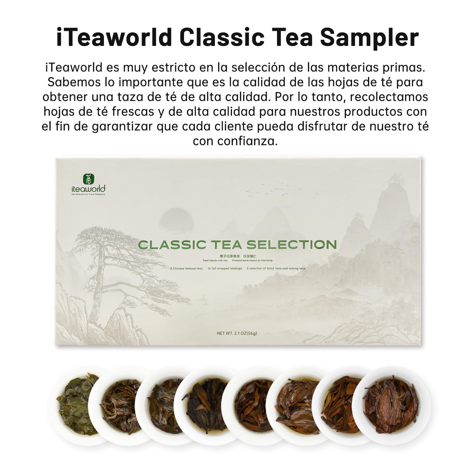 iTeaworld Loose Leaf Chinese Tea Sampler, 8 sabores de té Oolong suelto y té negro con cafeína media, té de alta montaña, sin azúcar, saludable, 56g
