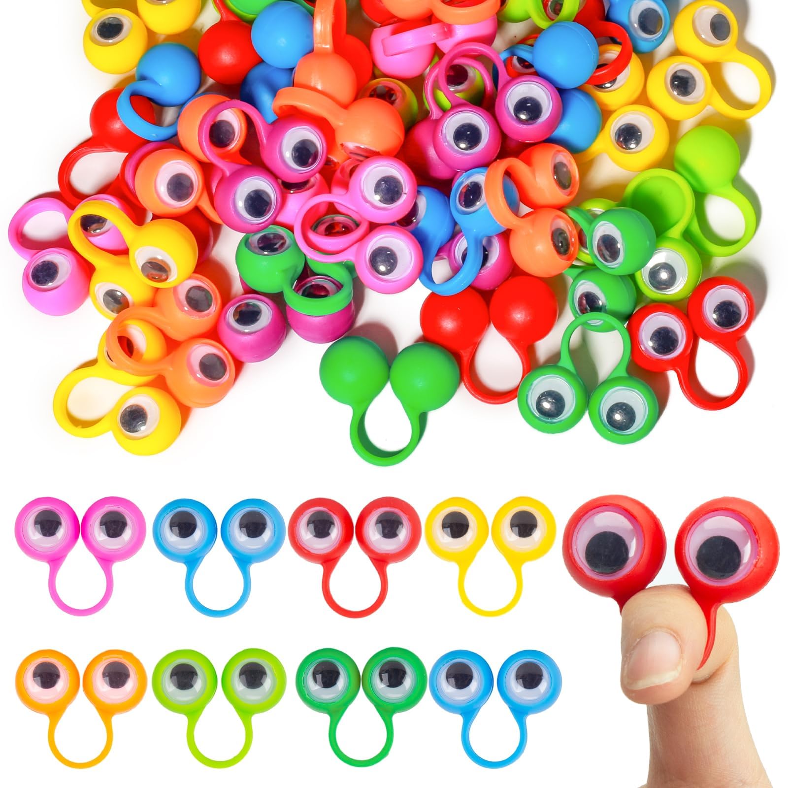 Felly 100 PCS Eye Finger Puppets Toys Set for Toddlers Funny Googly Eye Rings Educational Kids Toys, Role-Playing