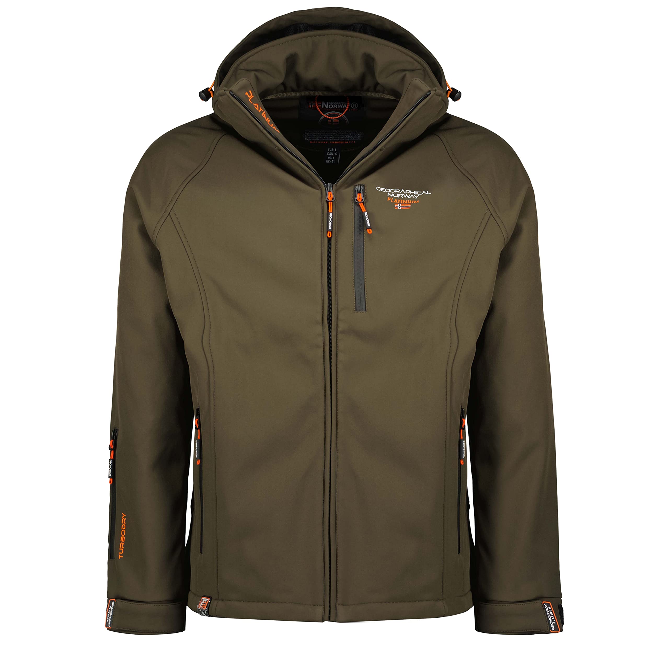 Geographical Norway Men's Khaki Taboo - Waterproof Softshell Hooded Jacket - Comfortable Outdoor Jacket Tactical Windbreaker - Hiking Skiing Autumn Winter Spring ( Xl)