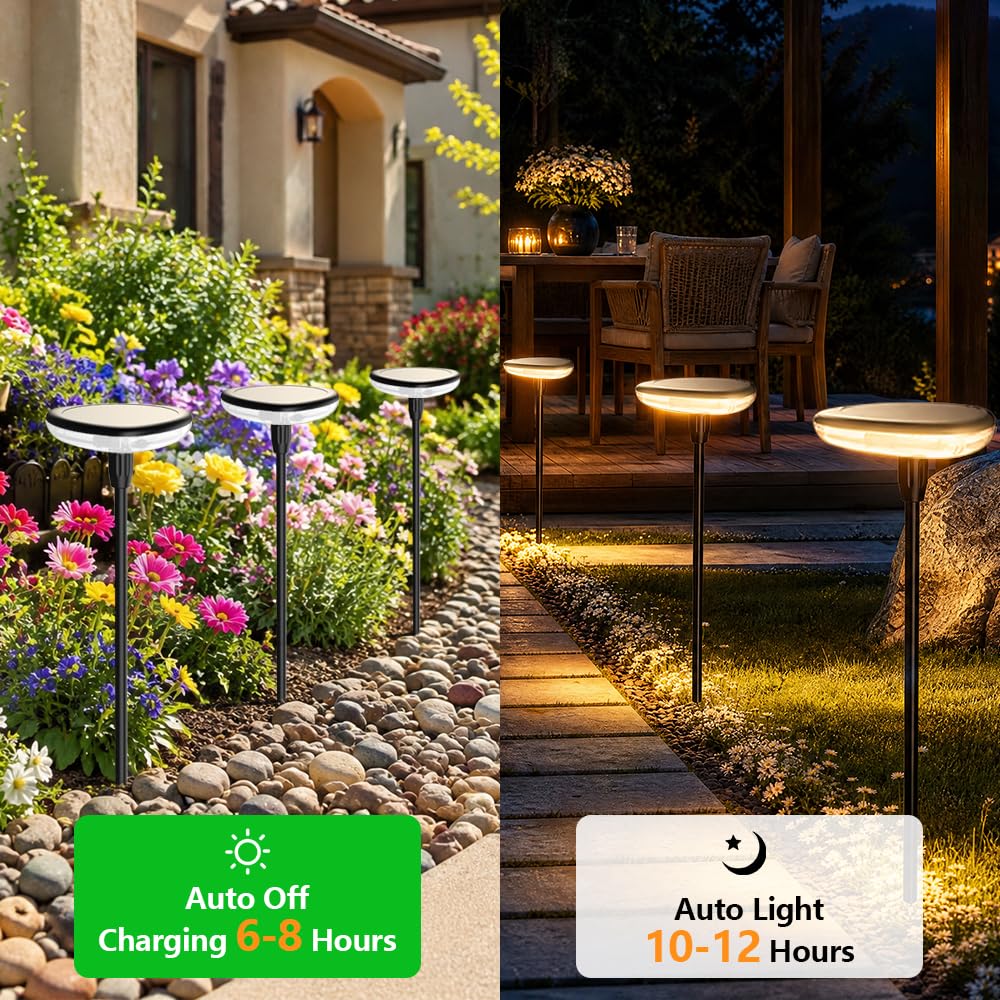 Lampade solari per esterni, giardino, 4 pezzi, 34 lm, luce bianca calda, 1000 mAh, IP65, luci solari da giardino in ABS, accensione e spegnimento automatico, decorazione da giardino, per piante