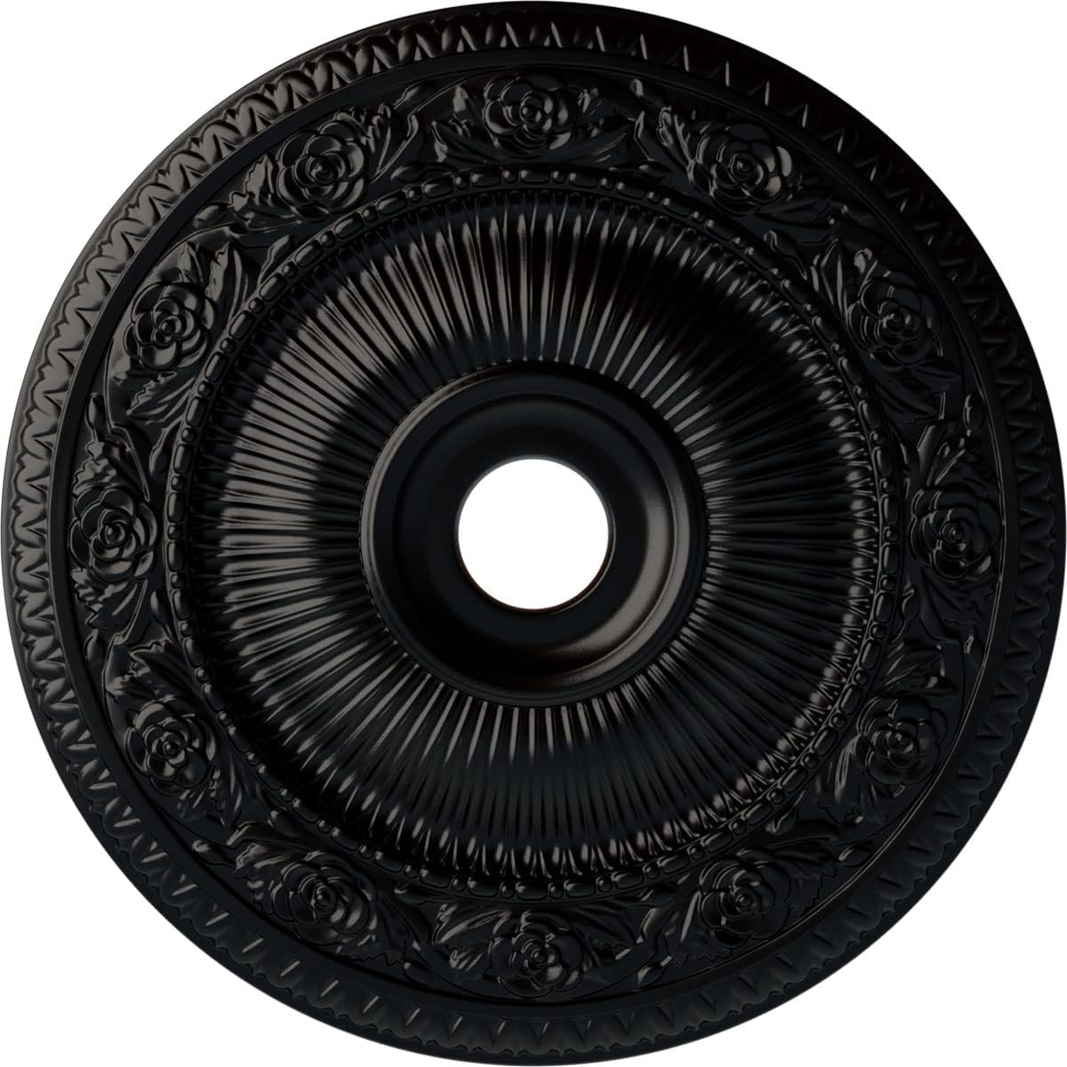 Ekena Millwork CM24LO1BLF Logan Ceiling Medallion, Jet Black, 24 1/4"OD x 3 7/8"ID x 2"P