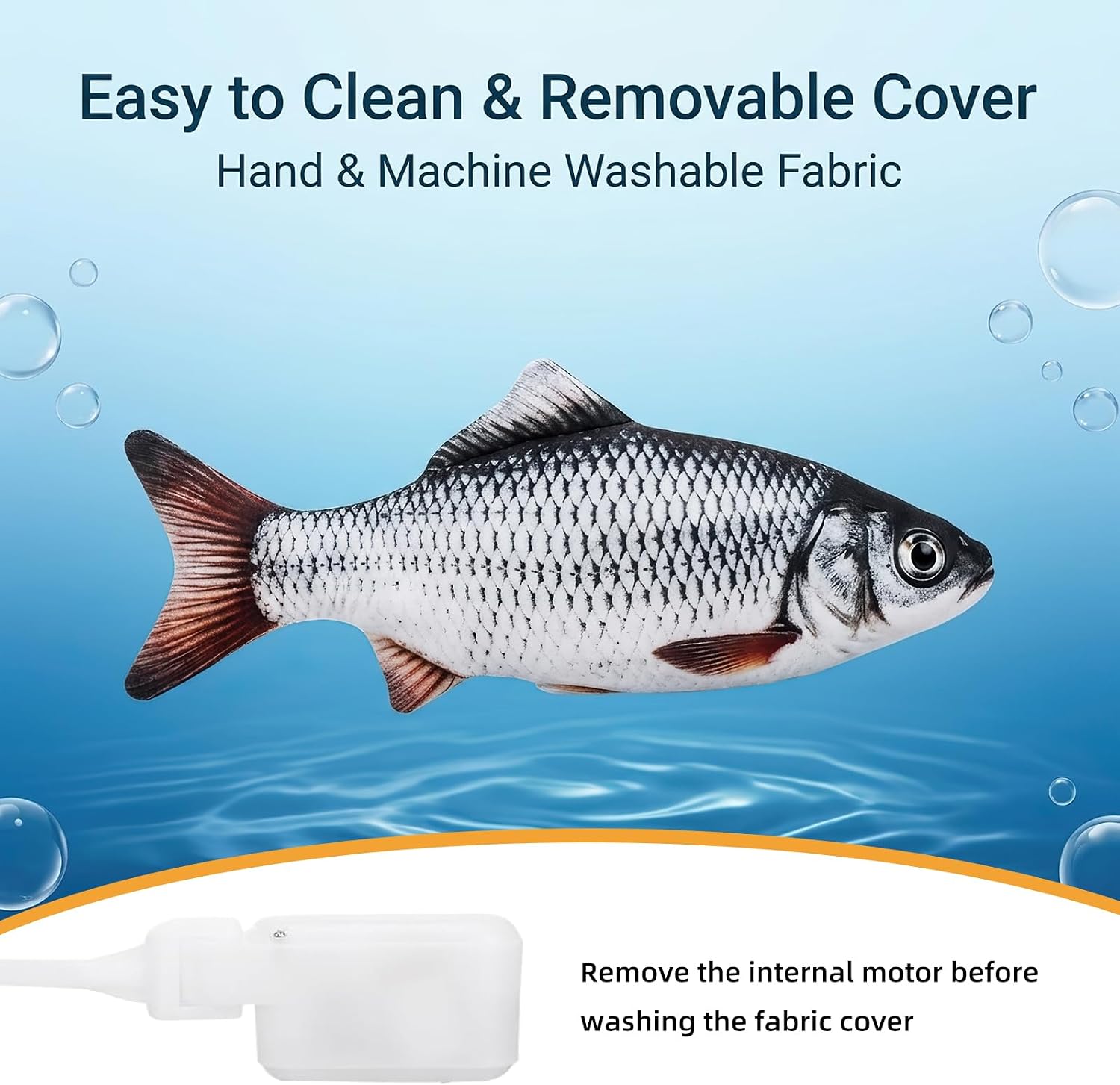 Flopping Fish Cat Toy, Interactive Moving Plush Cat Kicker Toy with Catnip Pocket, USB Rechargeable Automatic Wiggle Carp Toy for Indoor Kitten & Small Dogs, Single Carp（11.81Inch）