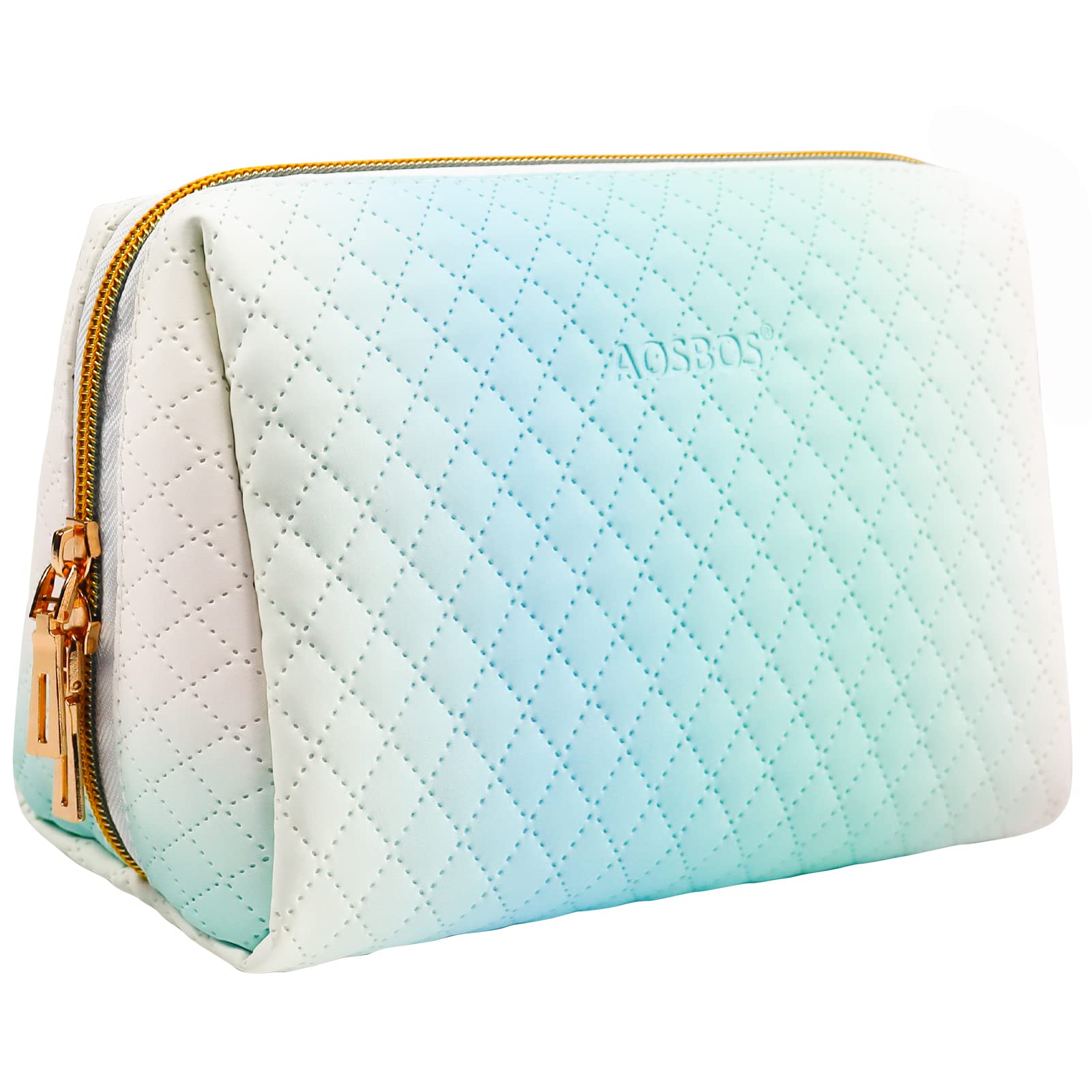 Aosbos Small Makeup Bag Travel Size Makeup Bag Cosmetic Travel Bag Cute Makeup Bags for Women Makeup Pouch Make Up Bag for Purse Gradient Green White