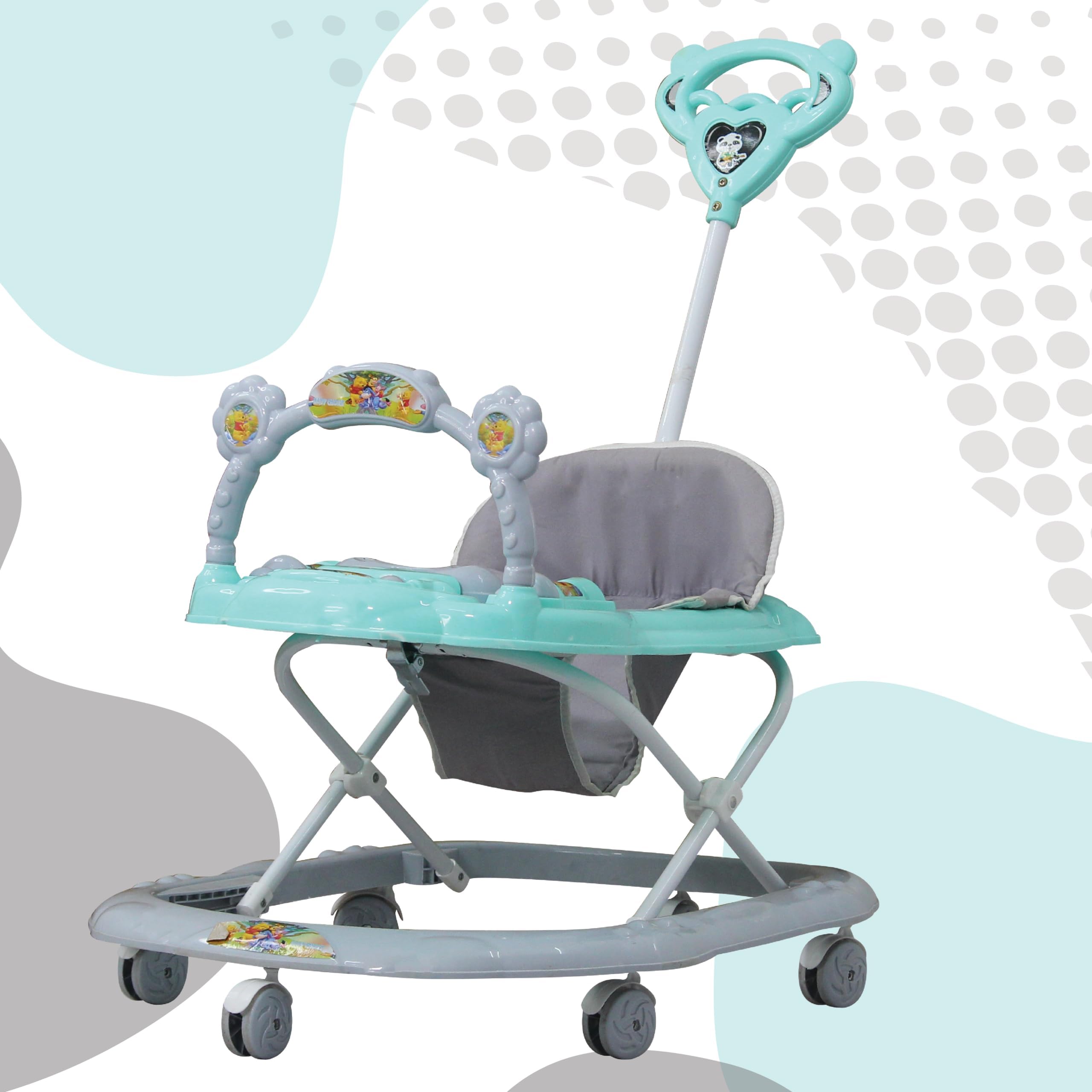 Evolife Baby Olive Walker - Foldable Design with Parent Handle Rod and Big Comfortable Seat Cushion for Babies 6-18 Months - Perfect Baby Toy and Walking Support for Boys and Girls (Grey)