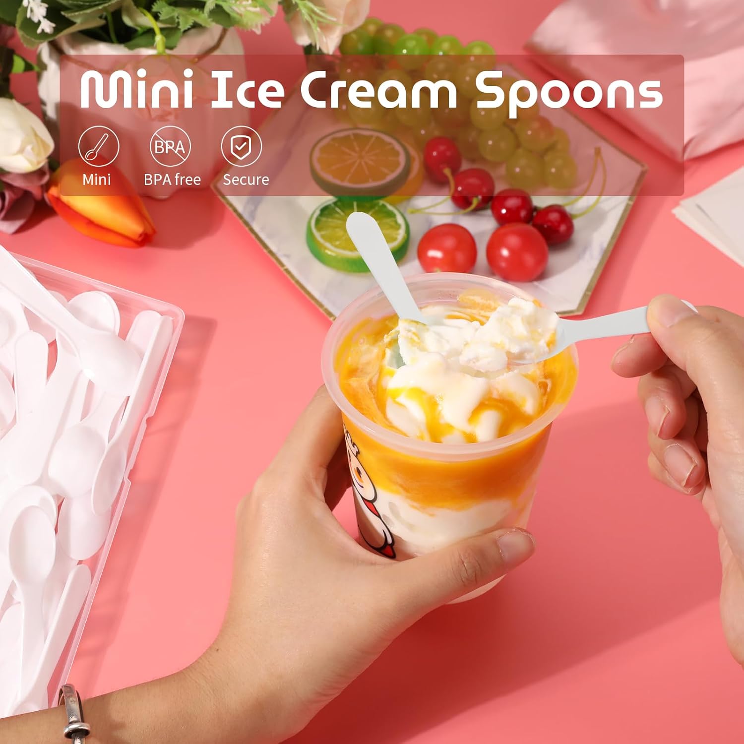 EILOZ Mini Tasting Spoons Tiny Plastic Taster Spoon for Yogurt Pudding