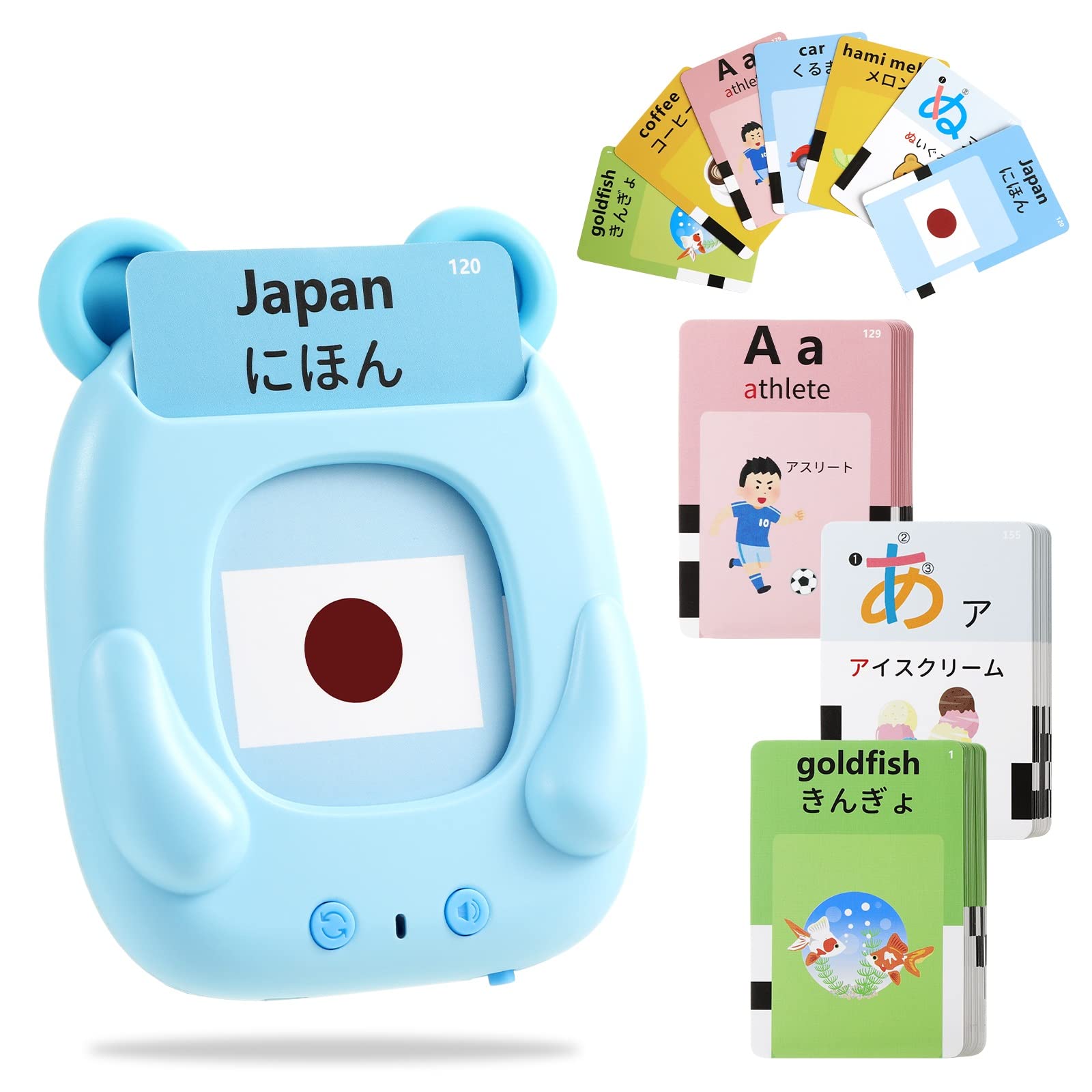 AGPTEK おしゃべりことばカードマシーン 日英両語対応 フラッシュカード 100枚の両面カード 教育啓発 インテリジェント 英語と日本語の単語の学習 知育玩具 おもちゃ お誕生日プレゼント クリスマス プレゼント ギフト(ブルー)