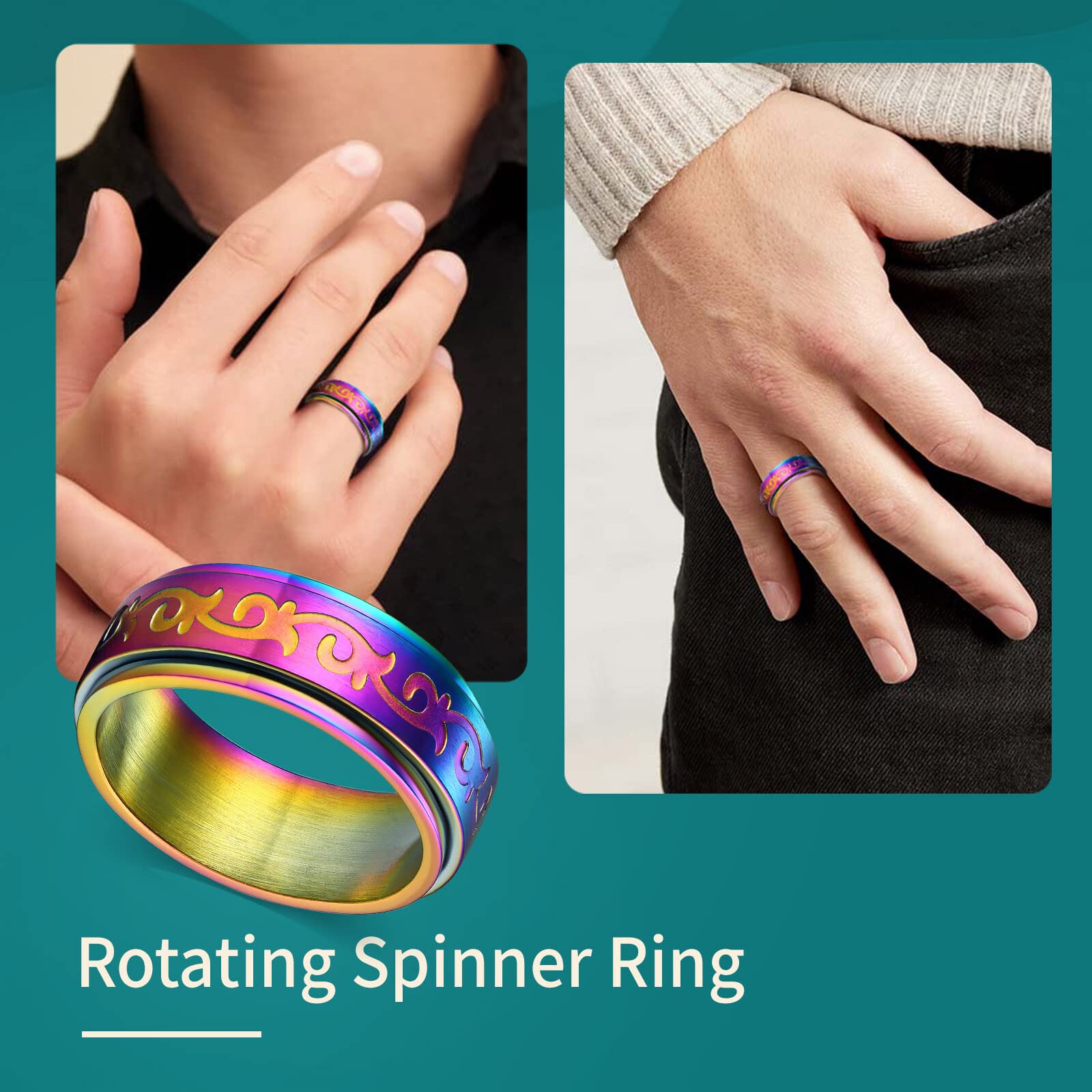Fidget Ring Women Custom Rings for Men Knot Ring Engraved Rings for Women Rainbow Fidget Ring Celtic Rings for Men