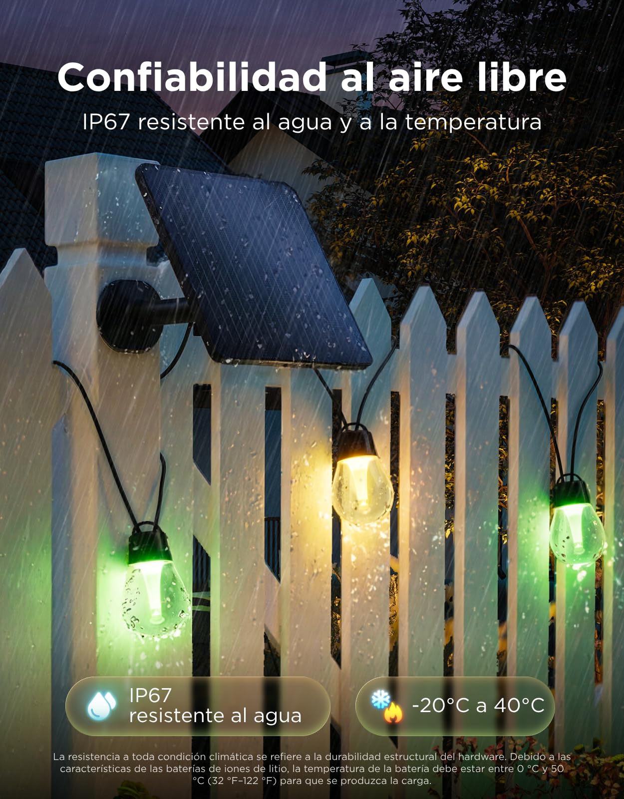 Govee Guirnaldas Luces Exterior Solar 10m, RGBICW con 16M de Colores, 50lm | 112 Modos Escena y Control App, Solo Bluetooth, 8 LED Regulables Irrompibles, 4800mAh, IP67 para Jardín, Terraza, Balcon